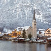 Panoramic View Of Hallstatt, An Alpine Town In Austria