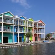 Vibrant waterfront buildings in Grand Isle, LA