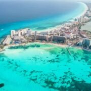 Aerial View Of Cancun Hotel Zone, Quintana Roo, Mexico